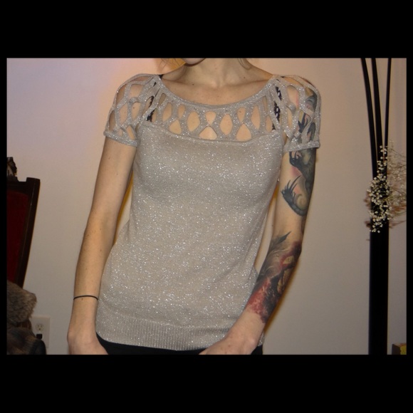 Armani Exchange keyhole metallic glitter top - Picture 4 of 5